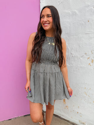 Madi Gingham Mini Dress-Black