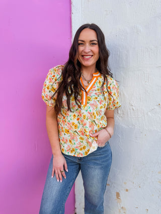 Georgia Floral Top-Yellow/Orange