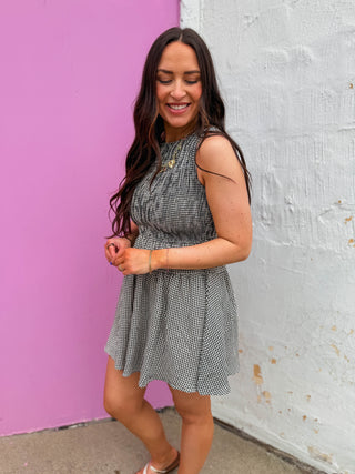 Madi Gingham Mini Dress-Black