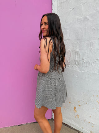 Madi Gingham Mini Dress-Black