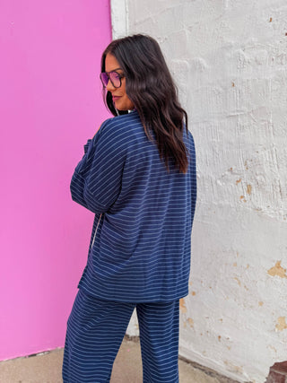 Ashton Striped Top-Navy