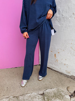 Ashton Striped Pants-Navy