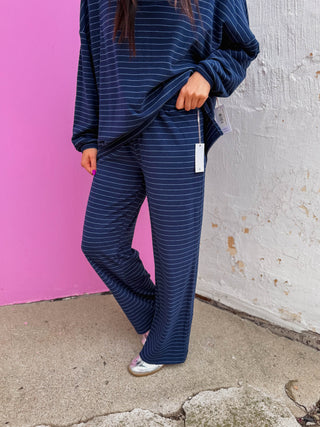 Ashton Striped Pants-Navy