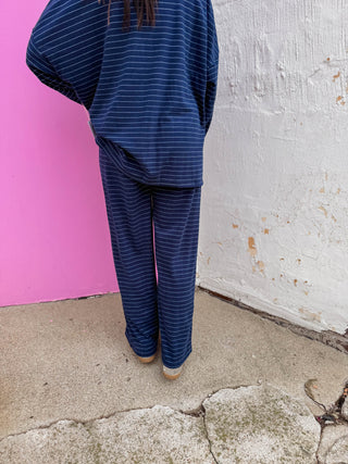 Ashton Striped Pants-Navy