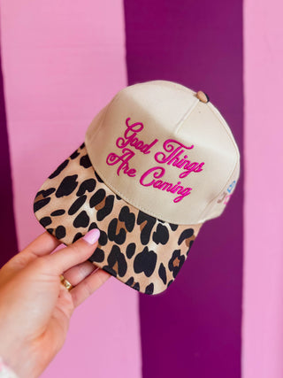 Good Things Are Coming Leopard Trucker Hat