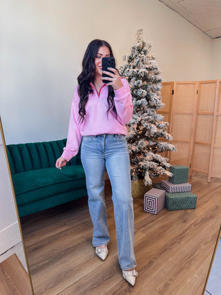 Lilly Quarter Zip Pullover-Pink