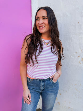 Lindsey Striped Knit Tank-Light Lilac
