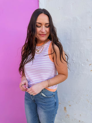 Lindsey Striped Knit Tank-Light Lilac