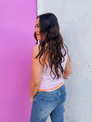 Lindsey Striped Knit Tank-Light Lilac
