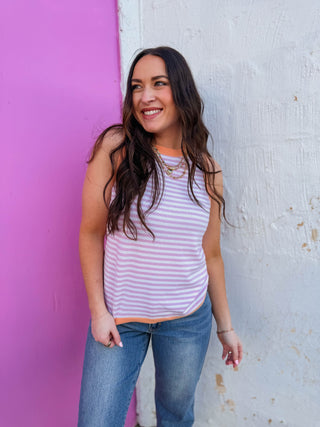 Lindsey Striped Knit Tank-Light Lilac