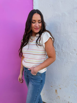 Abigail Striped Knit Top-Blush/Yellow