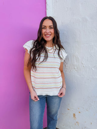 Abigail Striped Knit Top-Blush/Yellow