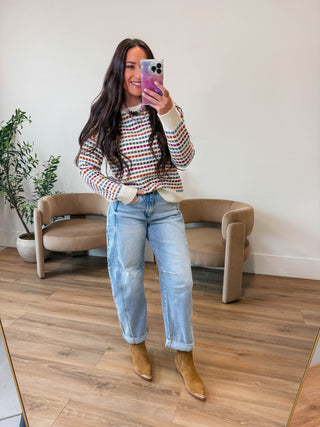 Casyn Striped Sweater-Magenta/Camel