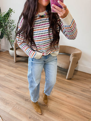 Casyn Striped Sweater-Magenta/Camel