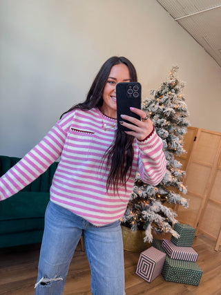 Alaina Striped Sweater-Pink