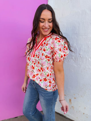 Georgia Floral Top-Pink/Coral