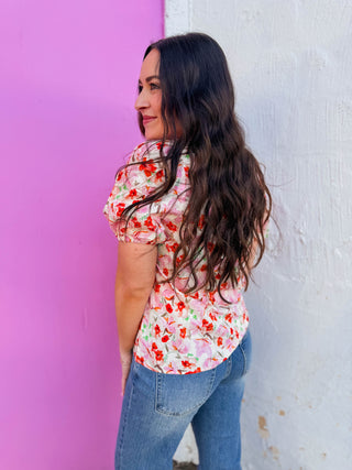 Georgia Floral Top-Pink/Coral