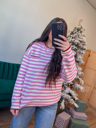 Alaina Striped Sweater-Pink