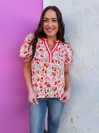 Georgia Floral Top-Pink/Coral