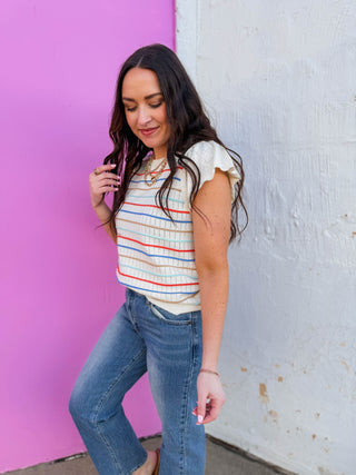 Abigail Striped Knit Top-Orange/Blue