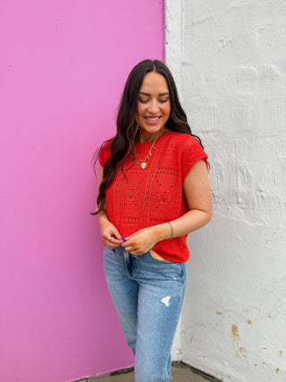 Laurie Crochet Knit Top-Orange
