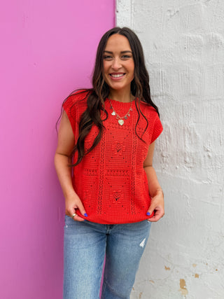 Laurie Crochet Knit Top-Orange