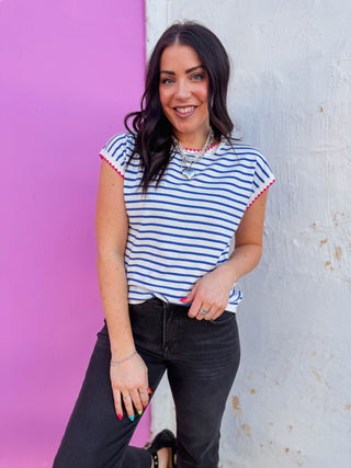 Melanie Striped Top-Royal