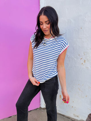Melanie Striped Top-Royal