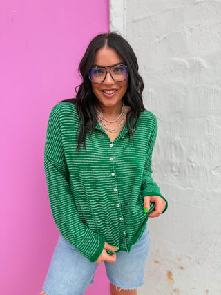 Just Right Striped Cardigan-Kelly Green