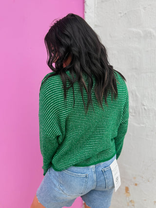 Just Right Striped Cardigan-Kelly Green