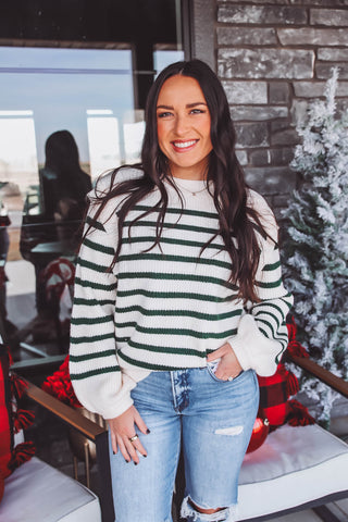 Casey Striped Sweater-Cream/Green