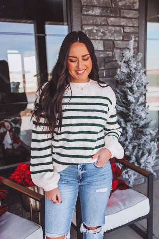 Casey Striped Sweater-Cream/Green