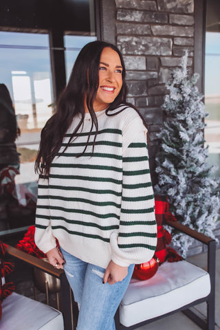 Casey Striped Sweater-Cream/Green