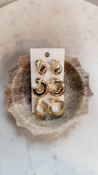 Set Of 3 Multi-Size Gold Hoop Earrings