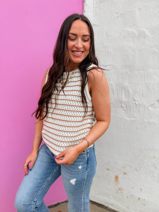 Kensie Striped Knit Tank-Mocha