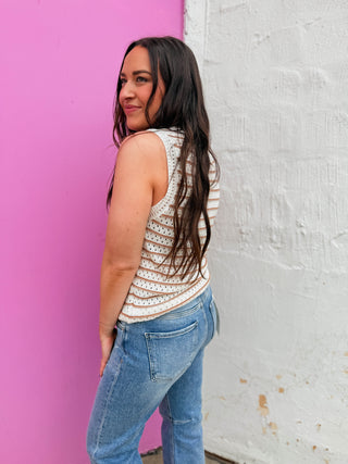 Kensie Striped Knit Tank-Mocha