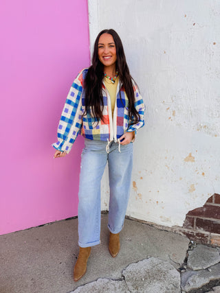 Prism Plaid Jacket-Blue Mix
