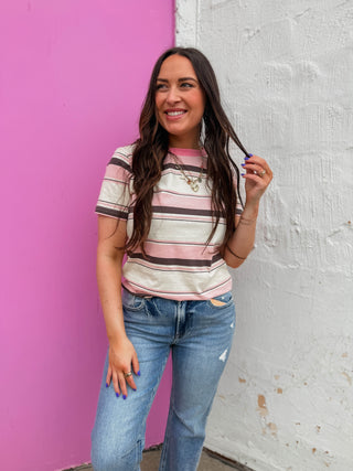Caitlin Striped Tee-Pink