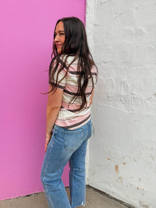 Caitlin Striped Tee-Pink