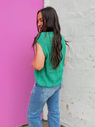 Laurie Crochet Knit Top-Green