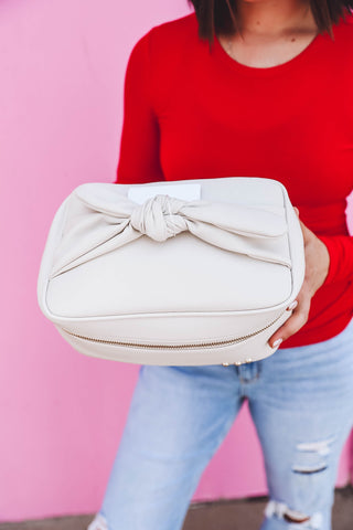 Madelyn Bow Makeup Bag-Cream