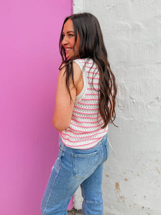 Kensie Striped Knit Tank-Pink