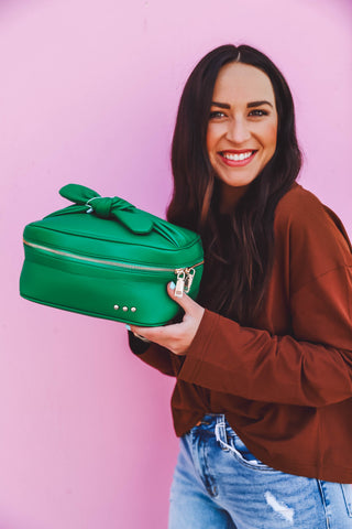 Madelyn Bow Makeup Bag-Emerald