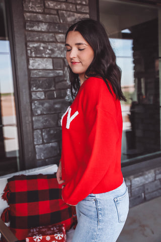 Merry Patch Sweater-Red/White