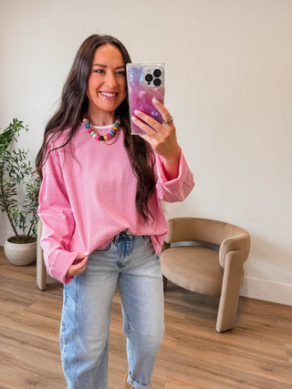 Emma Striped Long Sleeve-White/Pink