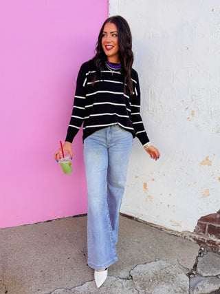Wear Everywhere Striped Sweater-Black