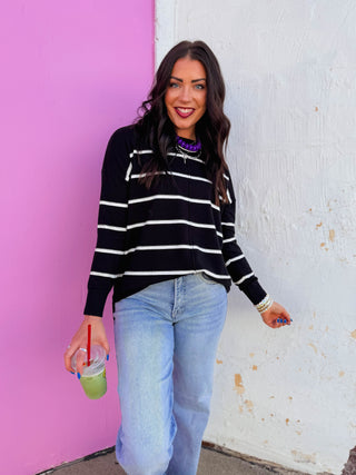 Wear Everywhere Striped Sweater-Black