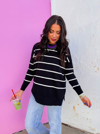 Wear Everywhere Striped Sweater-Black