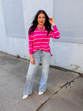 Wear Everywhere Striped Sweater-Hot Pink
