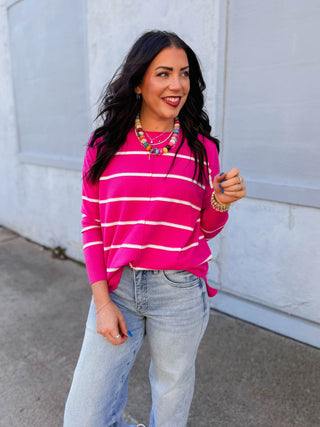 Wear Everywhere Striped Sweater-Hot Pink